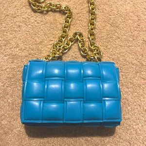 Padded Cassette Crossbody - Blue with Gold Chain